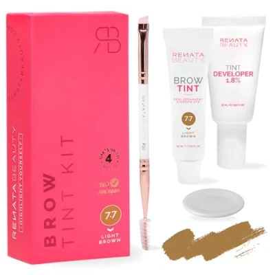 Image of RB RENATA BEAUTY Brow Tint Kit Eyebrow Set Dye with Color Tint, Cream Developer and Styling Brush Long Lasting Effect Up to 4 Weeks 30 Applications [Light Brown]