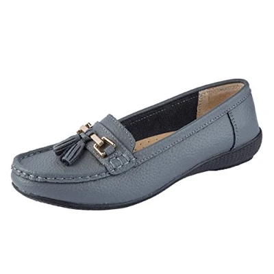 Image of Jo &amp; Joe Ladies Leather Loafer Shoes Plimsole Pumps Womens Flat Grey Size UK 4 EU 37