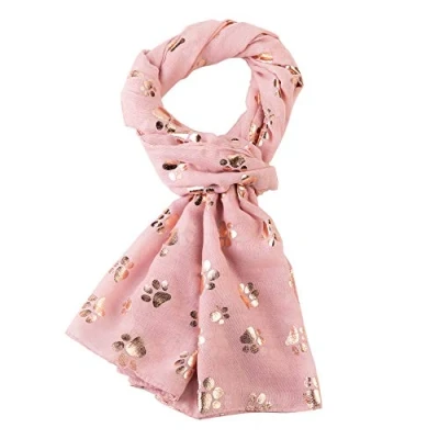 Image of London Scarfs Ladies Women&#039;s Fashion Gold Foil Cat Dog Pow Scarf For Pet Lover Mother Gift (Dusty Pink)