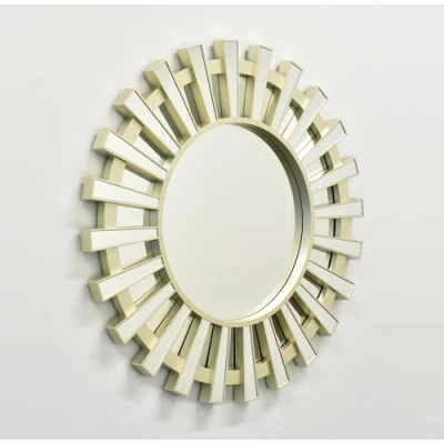 Image of 66CM LARGE ROUND SUNBURST PANELS WALL MIRROR BEIGE HOME LIVING DECOR GIFT NEW