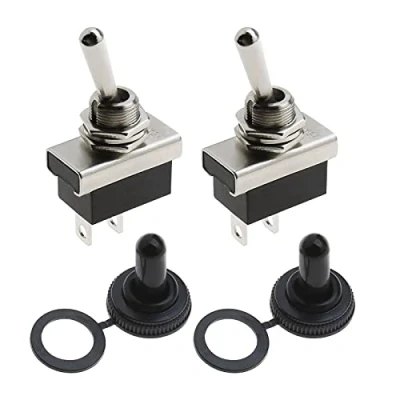 Image of YINETTECH 2xToggle Switch SPST 2 Terminal Pin 12 V DC 25 A ON/OFF Rocker with Waterproof Boot Cap Cover for Electrical Automotive