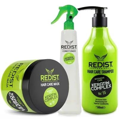 Image of Redist Keratin Complex Hair Care Shampoo 500ml &amp; Mask Conditioner 400ml Repairs, Strengthens and Shines Reduces Dandruff Floral Fragrance Set