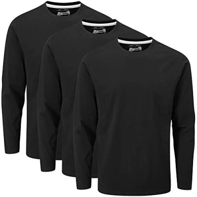 Image of Charles Wilson 3 Pack Long Sleeved Plain Crew Neck T Shirt (XL, Black (0822))
