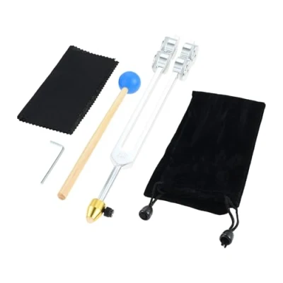 Image of DRELD 64Hz Weighted Tuning Fork Aluminium Alloy Tuner with Silicone Hammer, Crystal Extender, Velvet Pouch, Cleaning Cloth, Allen Key for Skin, Hair, Bones, Joints, Muscle Relaxation