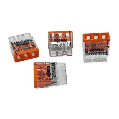 Image of 20 Pieces Wago 2273 203 Compact Junction Box Terminal Ø 0.5 2.5 mm², 3 pin, Transparent/Orange