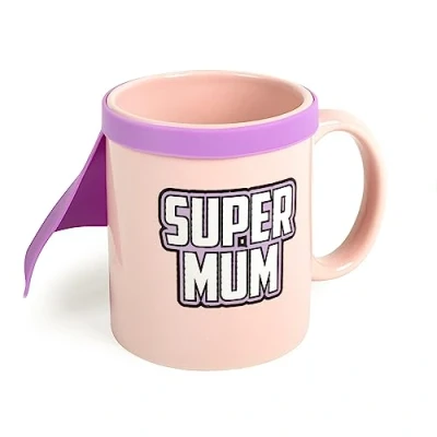 Image of Thumbs Up Super Mum Mug with Cape, Coffee Mummy for Breakfast, Presents, Birthday Cup, Gifts, Gifts Women/Mum Pink