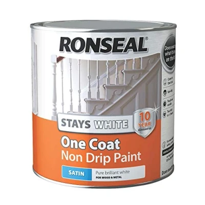 Image of Ronseal RSLOCSWSP25L One Coat Stays Satin Paint, White, 2.5 Litre