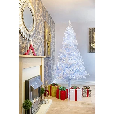 Image of SHATCHI 5ft/1.5m Pre Lit Artificial Christmas Tree Alaskan Pine 350 Tips 130 Cool White LEDs Metal Stand Xmas Home Decorations, 150cm
