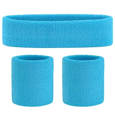 Image of ONUPGO Sweatband Set (3 Pieces) Sports Headband Wrist Striped Sweatbands Terry Cloth Wristband Athletic Exercise Basketball and Headbands Moisture Wicking Sweat Absorbing Head Band