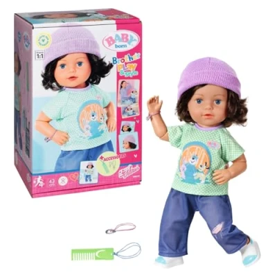 Image of BABY born Brother Play &amp; Style 835418 43cm Doll with Posable Head and Body Features 7 Lifelike Functions 5 Accessories Suitable for Kids From 4+ Years, Black