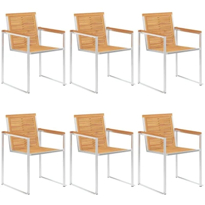 Image of vidaXL Garden Chairs 6 pcs Solid Teak Wood and Stainless Steel