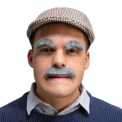 Image of Wicked Costumes Old Man Grey Moustache &amp; Eyebrow Set Fancy Dress Accessory