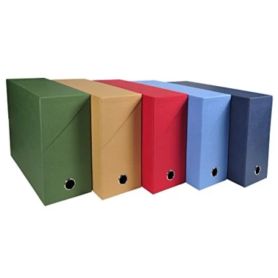 Image of Exacompta Ref 89420E Canvas Transfer Box 250 x 330mm in Size, Suitable for A4 Documents, 120mm Spine, Reinforced Metal Finger Hole Assorted Colours (Pack of 5)