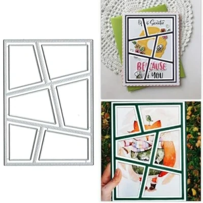 Image of Christmas Flower Trapezoid Frame Metal Die Cuts,Spring Square Cutting Dies Cut Stencils for DIY Invitation Card Scrapbooking Album Decorative Embossing Paper Making