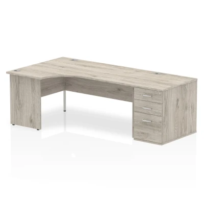 Image of Impulse 1800mm Left Crescent Desk Grey Oak Panel Leg + High Ped