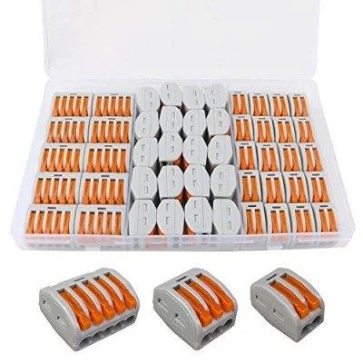 Image of QitinDasen 50Pcs Premium Lever Nut Wire Connectors Set, Conductor Compact Connectors, Quick Splicing Connector Cable Clamp Terminal Block Spring (PCT 212, PCT 213, 215)