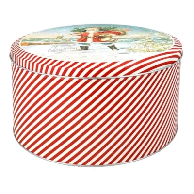 Image of Carousel Home Nostalgic Santa Christmas Cake Tin A Festive Delight for Baking and Storing Treats Candy Stripe Kitchen Round Storage 23x12cm