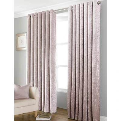 Image of COUNTRY CLUB Bliss Crushed Velvet Eyelet Curtains Blush 46&quot; x 54&quot;