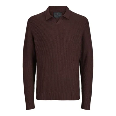 Image of JACK &amp; JONES Men&#039;s Jprwinter Knit Structure Polo Styd Aw24, Bitter Chocolate, M