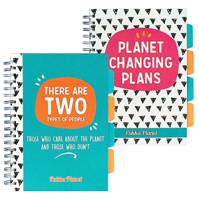 Image of Pukka Pad, Planet B5 Project Book 2 Pack with Repositionable Dividers 5 Subject Double Spiral Bound Notebook 100% Recycled Paper, Recyclable After Use 25.7 x 18.1cm