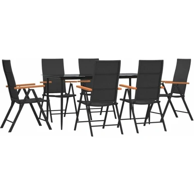 Image of vidaXL 7 Piece Garden Dining Set Black and Brown Poly Rattan