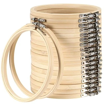 Image of SEUNMUK 20 Pack 6 Inch Embroidery Hoop, Round Wood Bamboo Hoop Cross Stitch Ring DIY Supplies for Arts, Crafts, Handy Sewing, Home Decoration