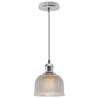 Image of Vintage Pendant Light Chrome Pattern Glass Ceiling Lamp Shade Retro Industrial M0087F