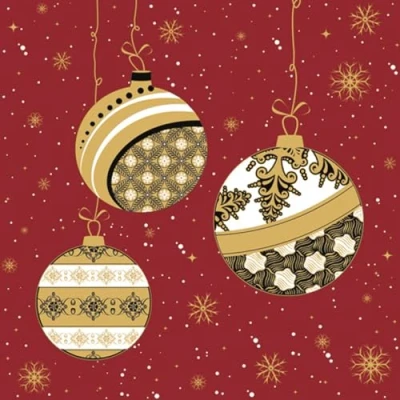 Image of 3 Ply Daisy Xmas Decoupage Tissue Paper Napkins Decorative Christmas Serviettes 33cm x Pack of 20 (Graphic Charming Baubles)