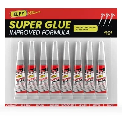 Image of ELFY 4g x 8 PCs Super Glue All Purpose with Pin Point Nozzle Fast Superglue General Strong Thick &amp; Adhesive Gel for Hard Plastic, DIY Craft, Rubber, Metal, Leather and More