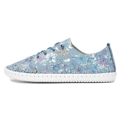 Image of Lunar Exbury Soft Floral Leather Plimsoll 5 UK Blue
