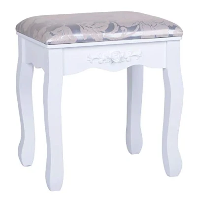 Image of Joolihome Dressing Table Stool, Padded Bench Chair Makeup Seat Baroque Piano White with Rubberwood Legs