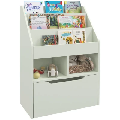 Image of HOMCOM Kids Bookshelf with Storage Drawer, Children&#039;s Bookcase Wheels, Toy Organiser for Bedroom, Playroom Green
