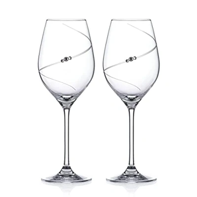 Image of DIAMANTE Swarovski White Wine Glasses Pair &#039;Silhouette&#039; Hand Cut Design Embellished with Crystals Set of 2