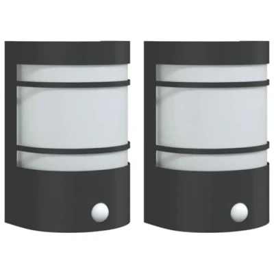 Image of vidaXL Black Stainless Steel Outdoor Wall Lights with PIR Motion Sensor, Weatherproof IP44, Diffused Light Garden, Driveway, Porch