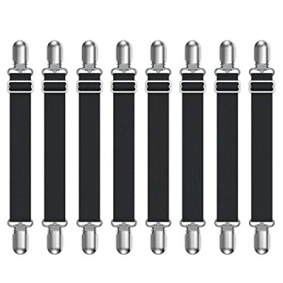 Image of Lesfit Fitted Bed Sheet Clips, Elastic Straps Grippers Fasteners, Black (8 packs/set)