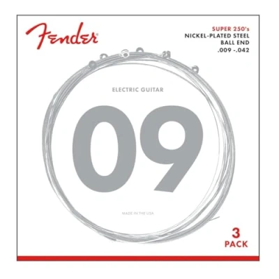 Image of Fender Super 250 String Set 250L (009/042) Pack of 3 Sets Nickel Plated Steel Ball Ends