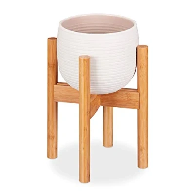 Image of Relaxdays Bamboo Plant Stand, Adjustable, Flower max. 32 cm, Pot Support, H: 35.5 Natural, 1 Item, 10028820