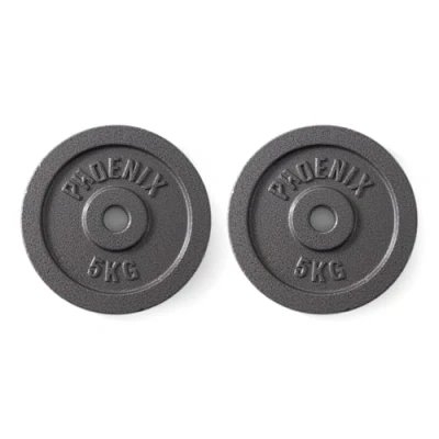 Image of Phoenix Fitness Cast Iron Weight Plates 1 Inch Free Plate for Barbell Dumbbell Bars, Weightlifting &amp; Strength Training at Home Gym Pair, 5kg