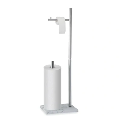 Image of Blue Canyon Vicenza Toilet Roll Holder &amp; Spare, Bathroom Aesthetics, Rust Resistant, Attached Brush, Chrome Finished, Accessories Set, Stainless Steel, Free Standing Design, Silver