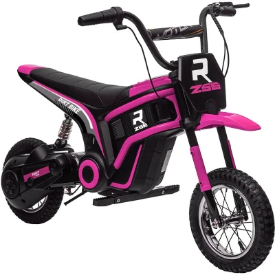 Image of HOMCOM 24V Kids Electric Motorbike with Twist Grip Throttle, Music, Horn, 12&quot; Pneumatic Tyres, Max Speed 16km/h, for Ages 8 12 Years Pink