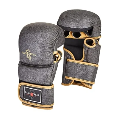 Image of Playwell Premium Range: Vintage Series Pro MMA Sparring &amp; Grappling Fight Gloves 7oz NEW (Small/Medium)