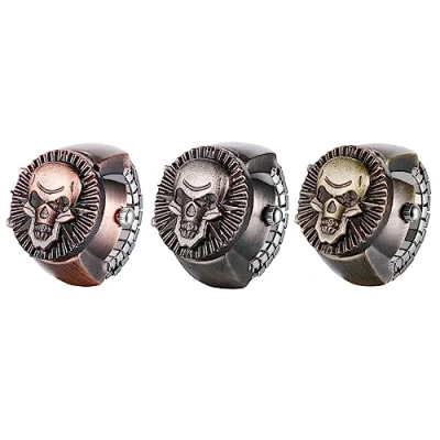 Image of JewelryWe Men Women Finger Watch Punk Skull Flip Open Cover Quartz Analog Ring Watches, Adjustable Size, for Halloween