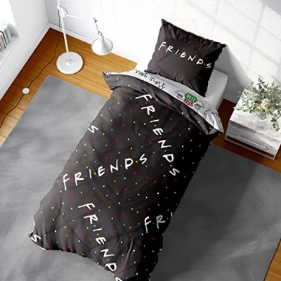 Image of Friends TV Show Single Duvet Cover Logo Design Officially Licensed Reversible Bedding set with matching Pillowcase