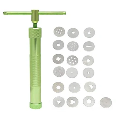 Image of Stainless Steel Green Rotating Squeezer Mud Gun DIY Polymer Clay Baking Fondant Cake Extruder Sculpture Tools (Green)