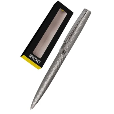 Image of Online Eleganza Ballpen Diamond I Titan Replaceable Large Refill Metal Biro Ink Colour Black Retractable Ballpoint Pen In Gift Box