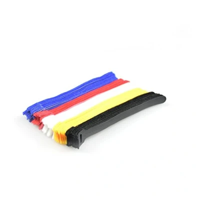 Image of Assorted Adjustable Black Strap Hook Loop Reusable Cable Ties Organizer Tidy White Yellow Blue and Red 10 Pieces Each Color