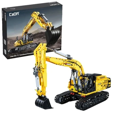 Image of CaDA C61082W Blocks Functional Excavator 1702 EL., Black, Yellow