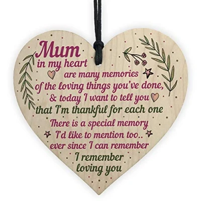Image of RED OCEAN Mum Gifts From Daughter Son Wooden Heart Plaque Birthday Christmas THANK YOU Present