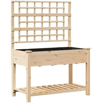 Image of vidaXL Garden Planter with Trellis&amp;Shelf 115x59x152 cm Solid Wood Fir