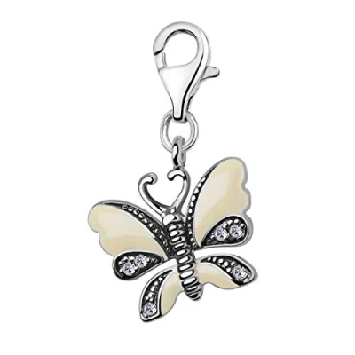 Image of Quiges Enamel Butterfly Clip On Charm Pendant with Cubic Zirconia Silver Plated Women&#039;s Jewellery